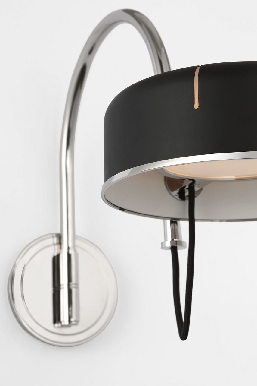 Oso 13" Articulating Arc Wall Light | Polished Nickel | Matte Black Shade