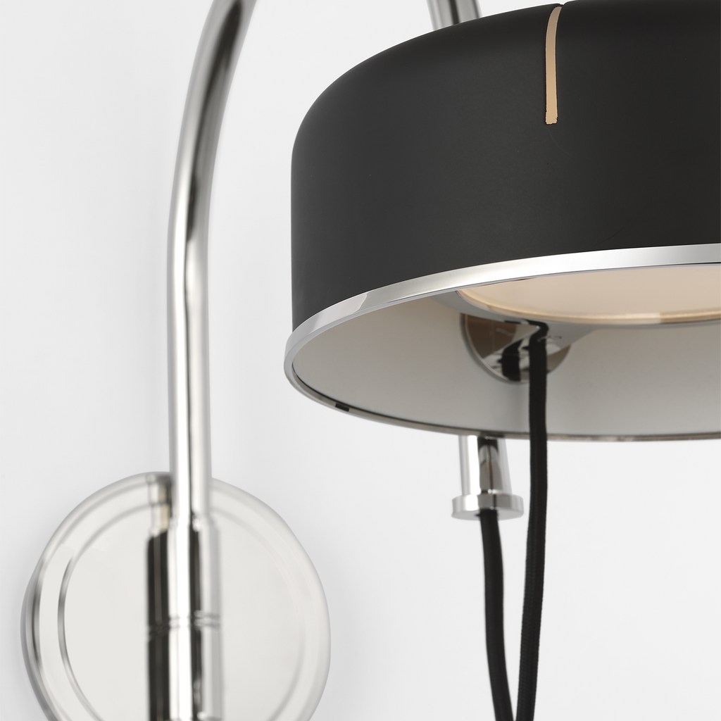Oso 13" Articulating Arc Wall Light | Polished Nickel | Matte Black Shade