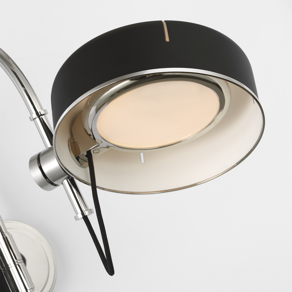 Oso 13" Articulating Arc Wall Light | Polished Nickel | Matte Black Shade