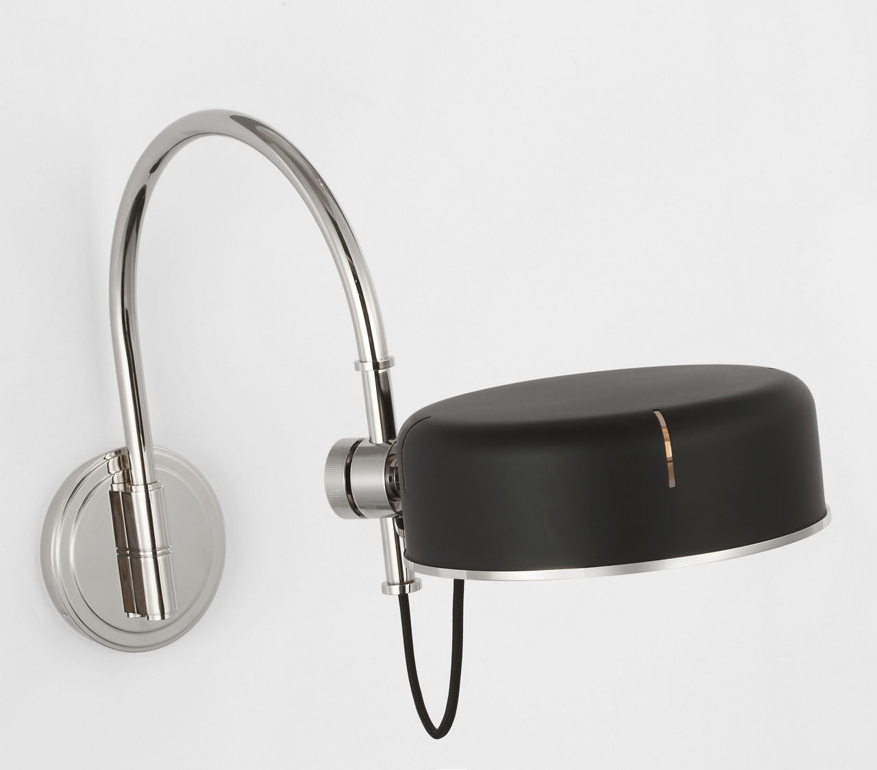 Oso 13" Articulating Arc Wall Light | Polished Nickel | Matte Black Shade