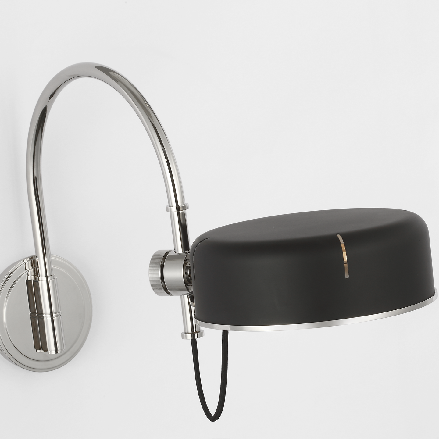 Oso 13" Articulating Arc Wall Light | Polished Nickel | Matte Black Shade