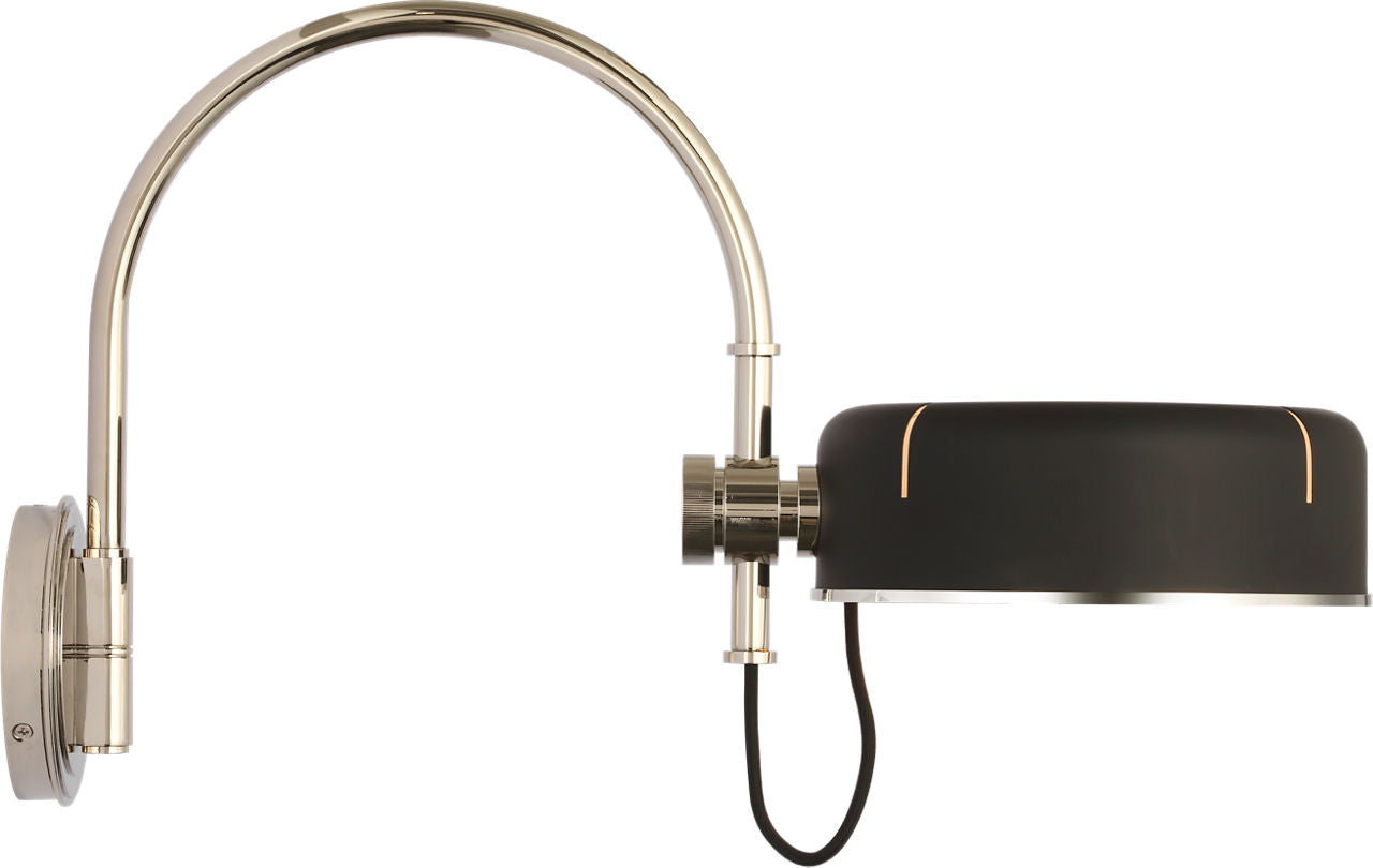 Oso 13" Articulating Arc Wall Light | Polished Nickel | Matte Black Shade