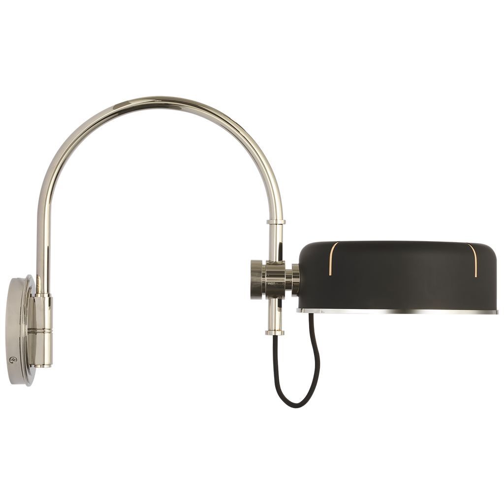 Oso 13" Articulating Arc Wall Light | Polished Nickel | Matte Black Shade