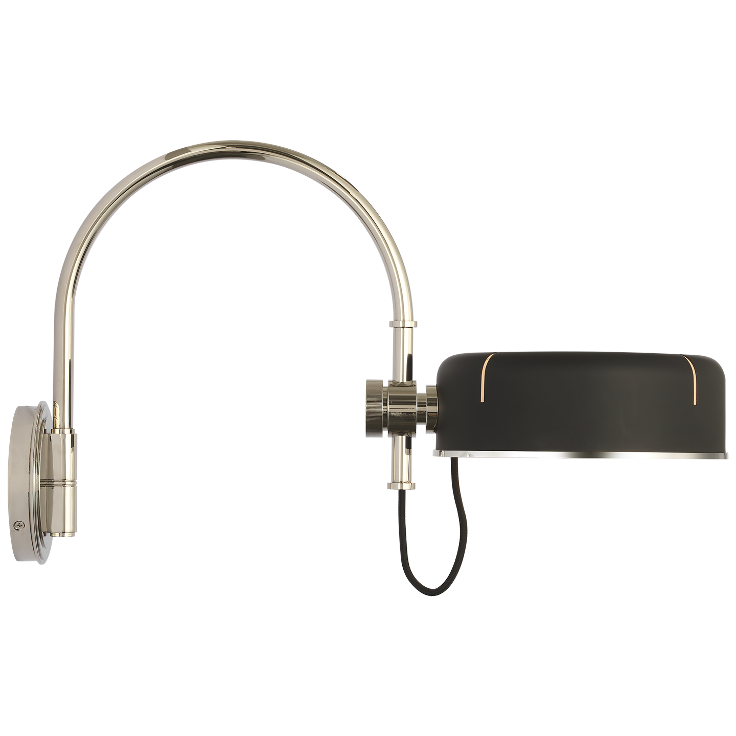 Oso 13" Articulating Arc Wall Light | Polished Nickel | Matte Black Shade