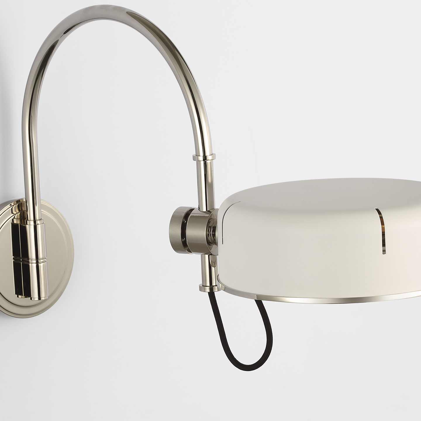 Oso 13" Articulating Arc Wall Light | Polished Nickel | Matte White Shade