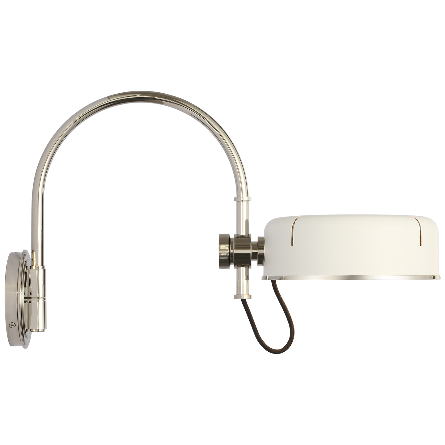 Oso 13" Articulating Arc Wall Light | Polished Nickel | Matte White Shade