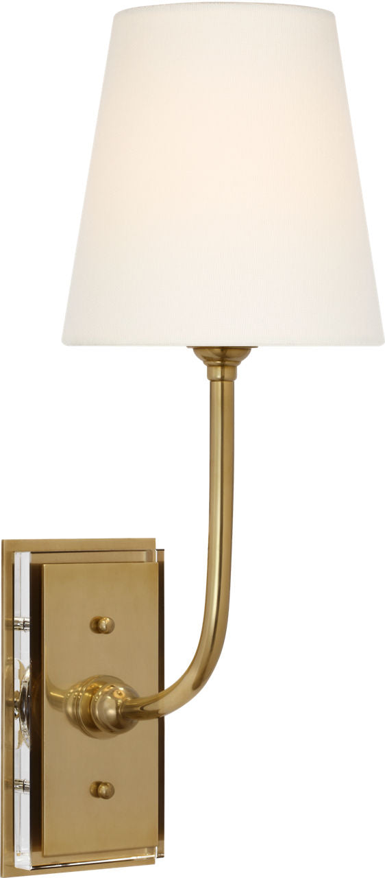 Hulton 17" Cordless Single Sconce | Hand-Rubbed Antique Brass | Linen Shade