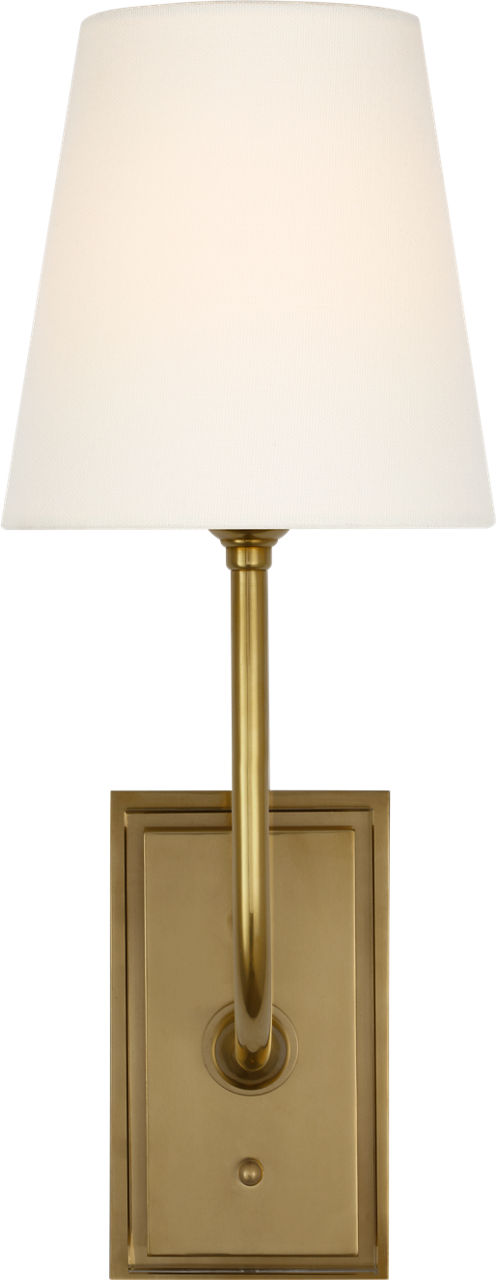 Hulton 17" Cordless Single Sconce | Hand-Rubbed Antique Brass | Linen Shade