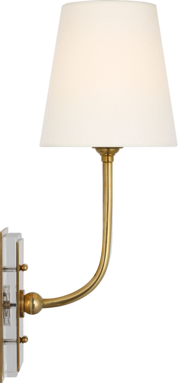 Hulton 17" Cordless Single Sconce | Hand-Rubbed Antique Brass | Linen Shade