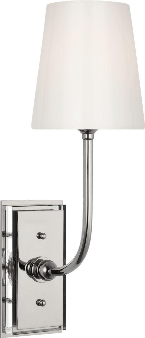 Hulton 17" Cordless Single Sconce | Polished Nickel | White Glass Shade