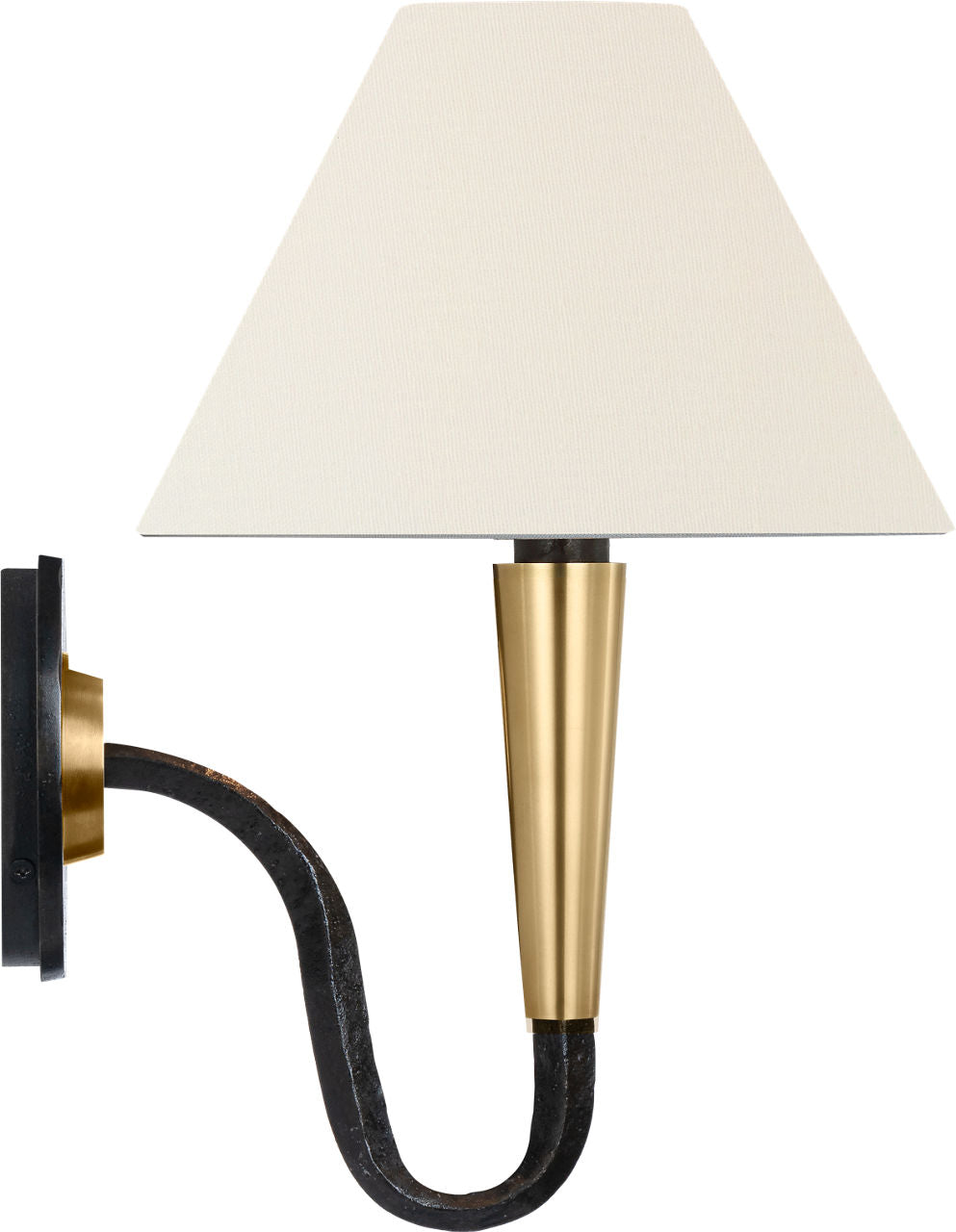 Cavalli 13" J-Arm Sconce | Aged Iron and Hand-Rubbed Antique Brass | Linen Shade