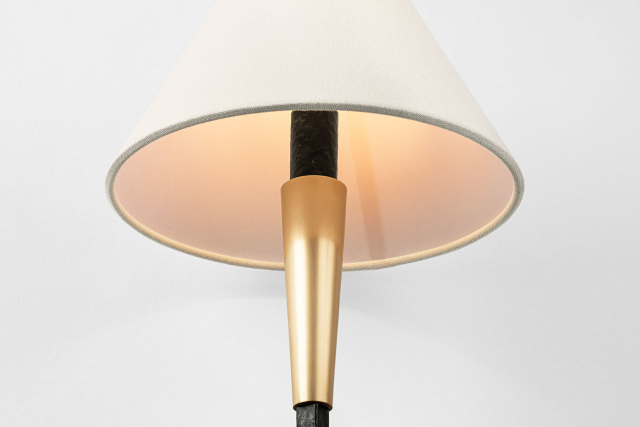 Cavalli 27" Tail Sconce | Aged Iron and Hand-Rubbed Antique Brass | Linen Shade