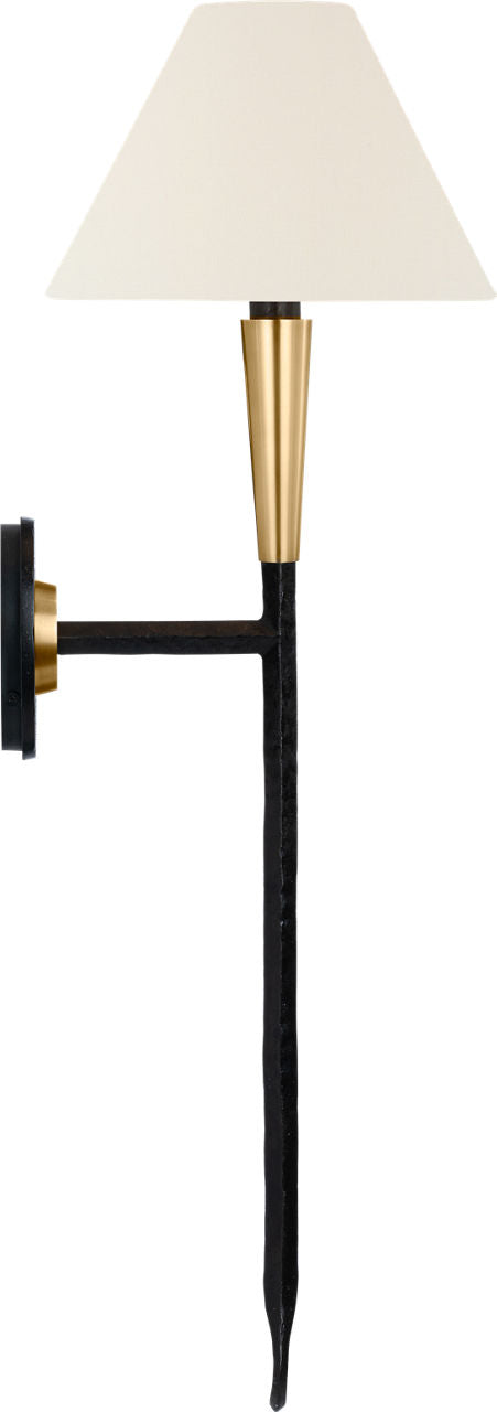 Cavalli 27" Tail Sconce | Aged Iron and Hand-Rubbed Antique Brass | Linen Shade