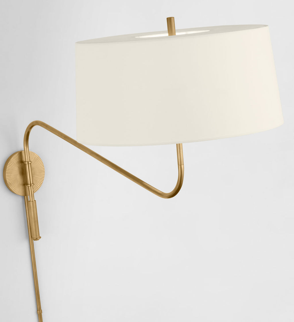 Canto Grande Swinging Wall Light | Hand-Rubbed Antique Brass | Linen Shade