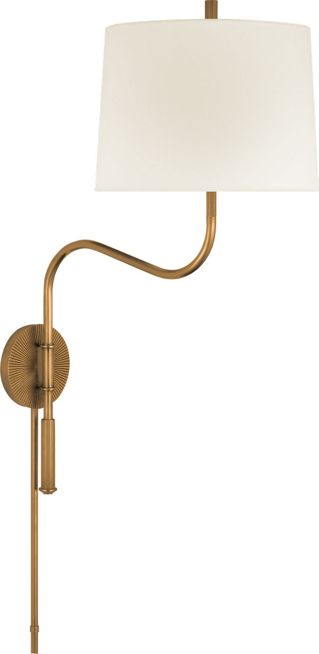 Canto Medium Swinging Wall Light | Hand-Rubbed Antique Brass | Linen Shade