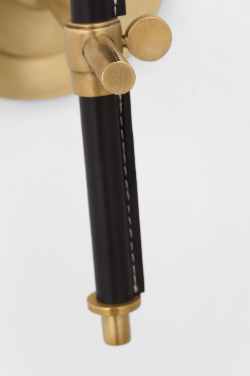 Bryant Wrapped Sconce | Hand-Rubbed Antique Brass and Chocolate Leather | Chocolate Leather Shade