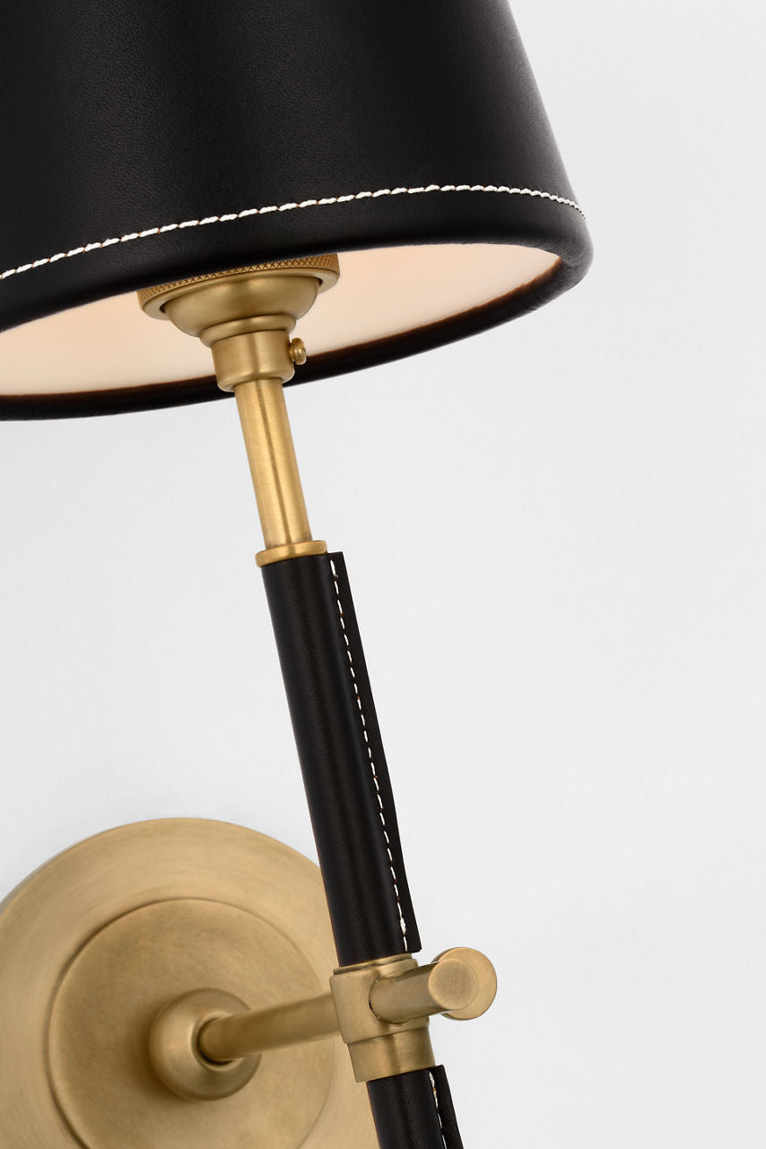 Bryant Wrapped Sconce | Hand-Rubbed Antique Brass and Chocolate Leather | Chocolate Leather Shade