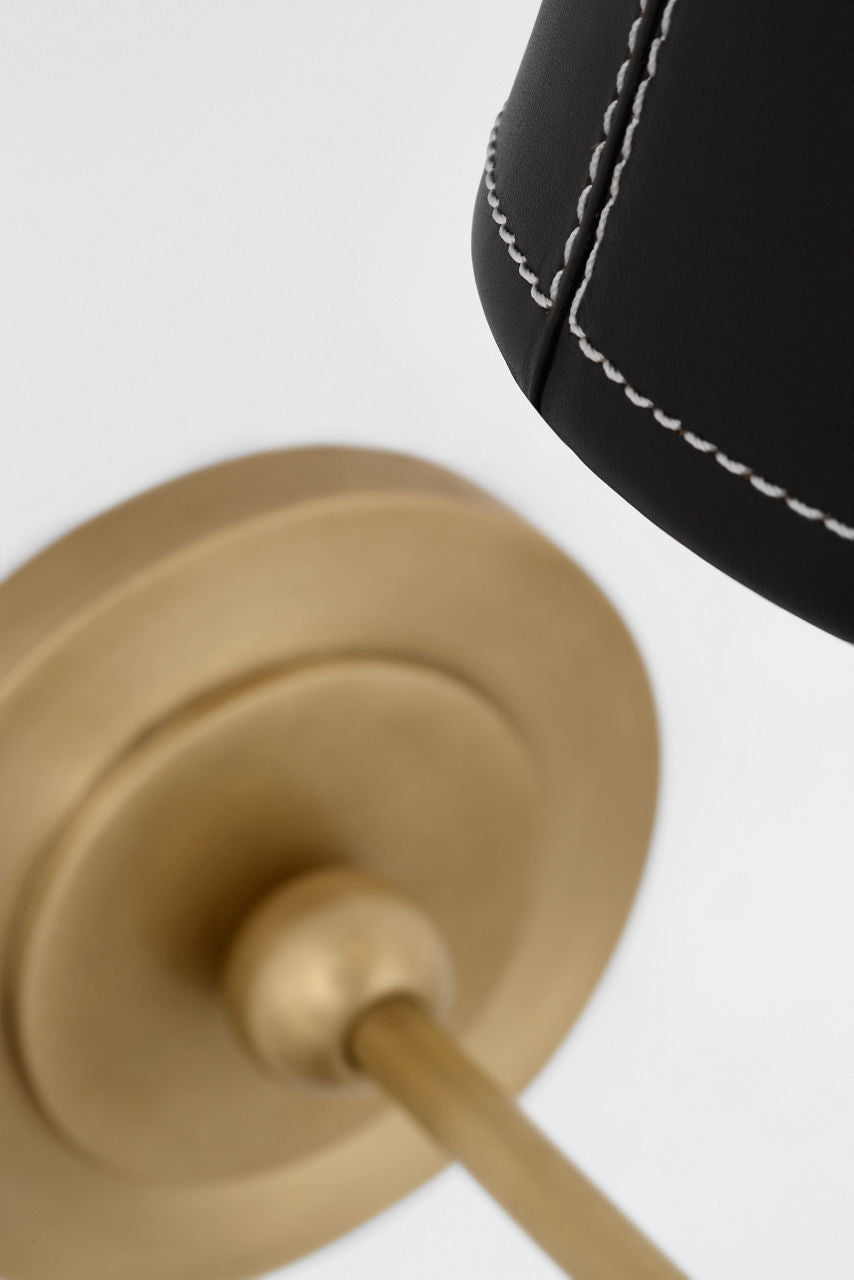 Bryant Wrapped Sconce | Hand-Rubbed Antique Brass and Chocolate Leather | Chocolate Leather Shade
