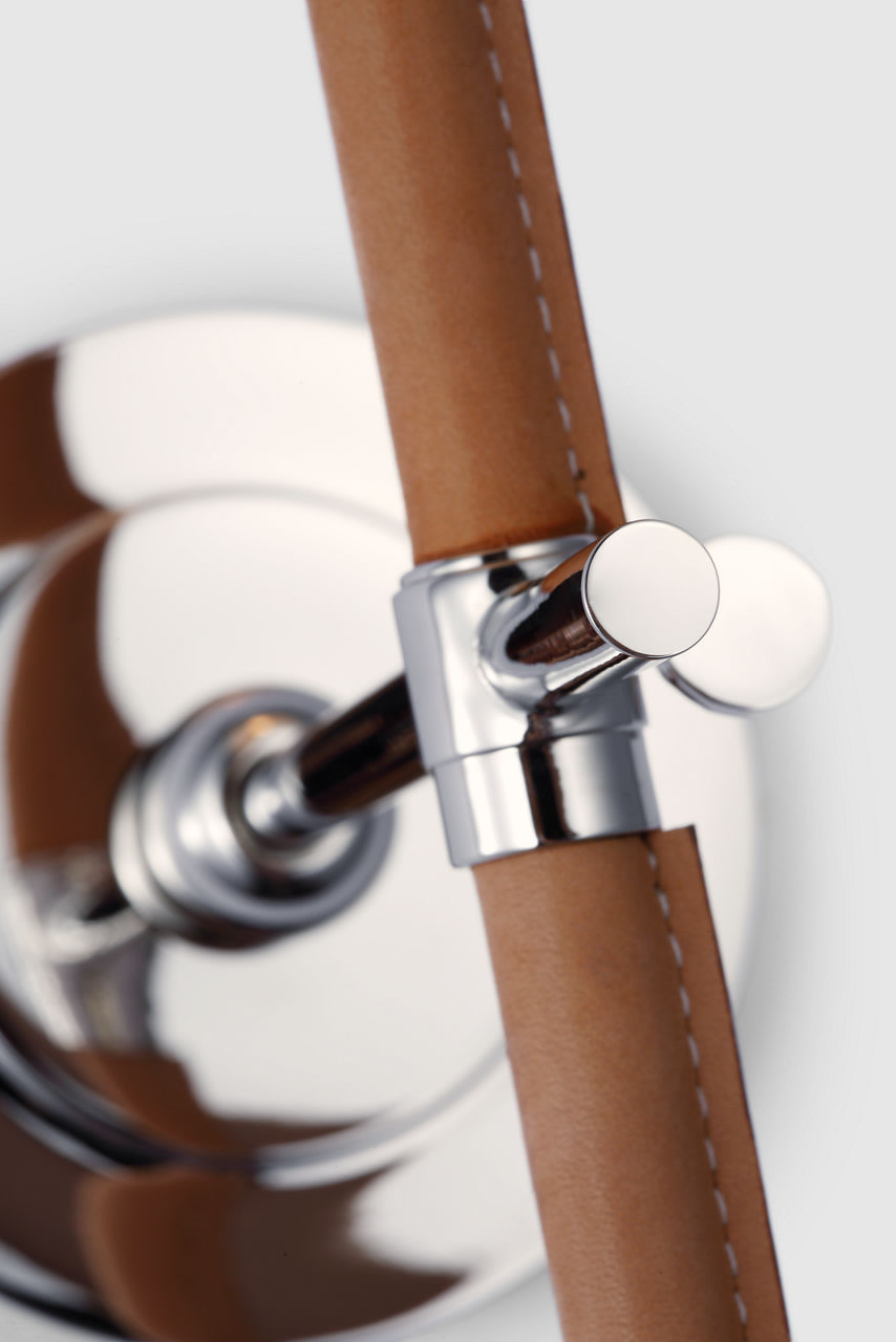 Bryant Wrapped Sconce | Polished Nickel and Natural Leather | Linen Shade