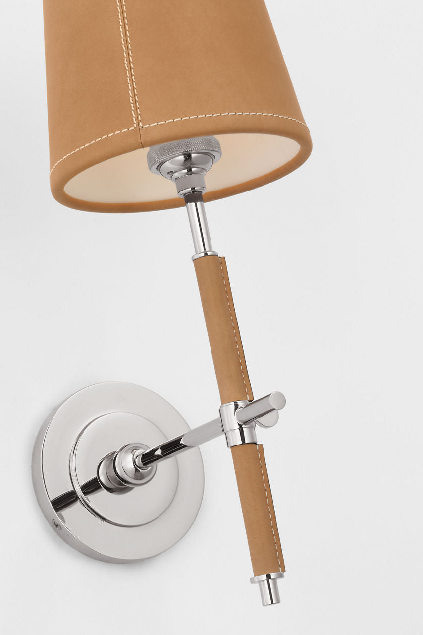 Bryant Wrapped Sconce | Polished Nickel and Natural Leather | Natural Leather Shade