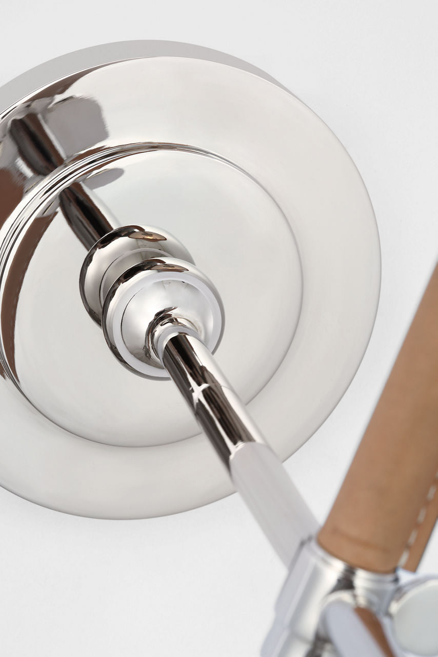 Bryant Wrapped Sconce | Polished Nickel and Natural Leather | Natural Leather Shade