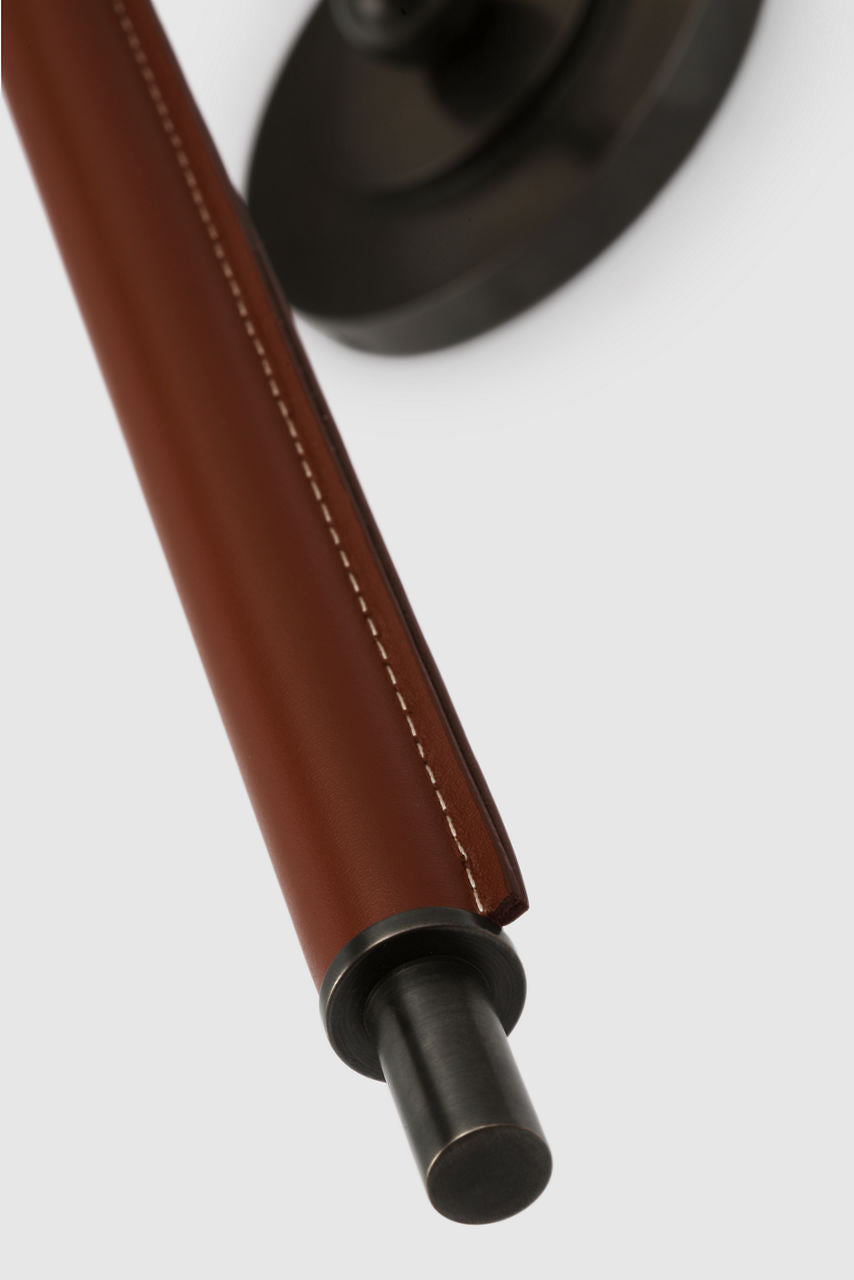 Bryant Large Wrapped Tail Sconce | Bronze and Saddle Leather | Linen Shade