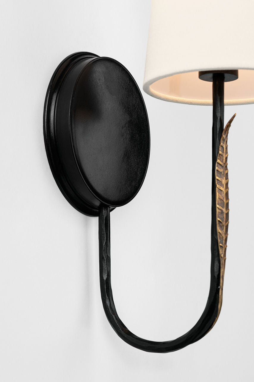 Kairos 14" Single Sconce | Aged Iron and Roman Bronze | Linen Shade