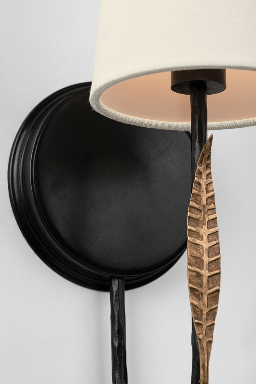 Kairos 14" Single Sconce | Aged Iron and Roman Bronze | Linen Shade
