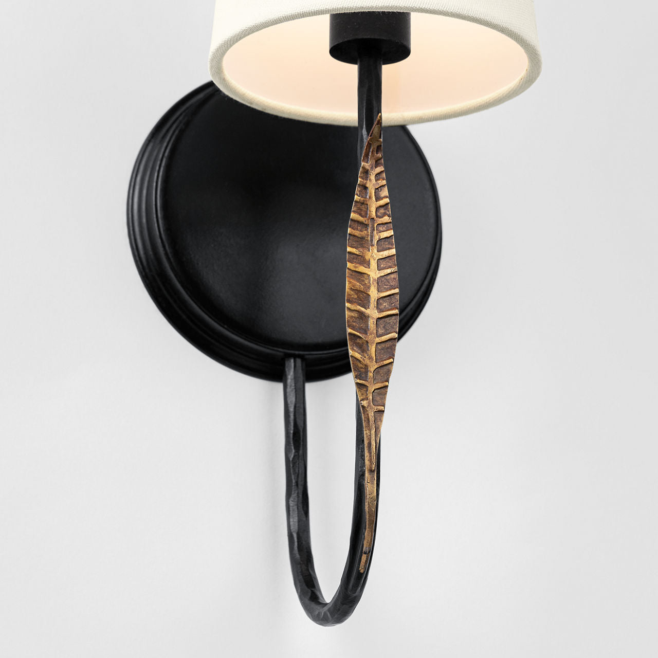 Kairos 14" Single Sconce | Aged Iron and Roman Bronze | Linen Shade
