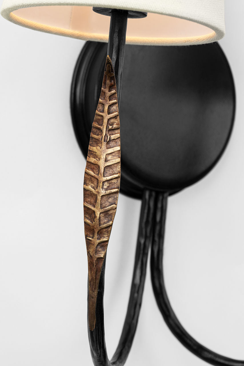 Kairos 14" Double Sconce | Aged Iron and Roman Bronze | Linen Shades