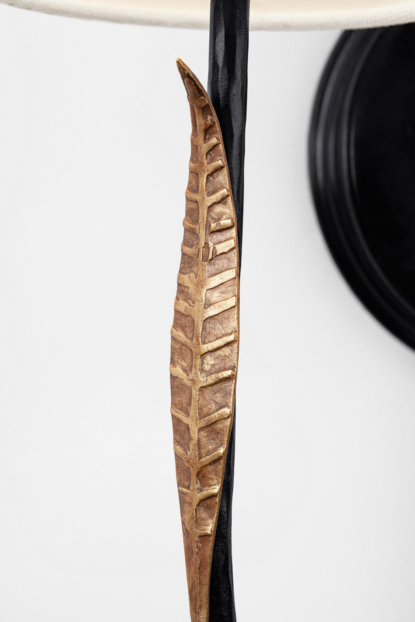 Kairos 14" Double Sconce | Aged Iron and Roman Bronze | Linen Shades