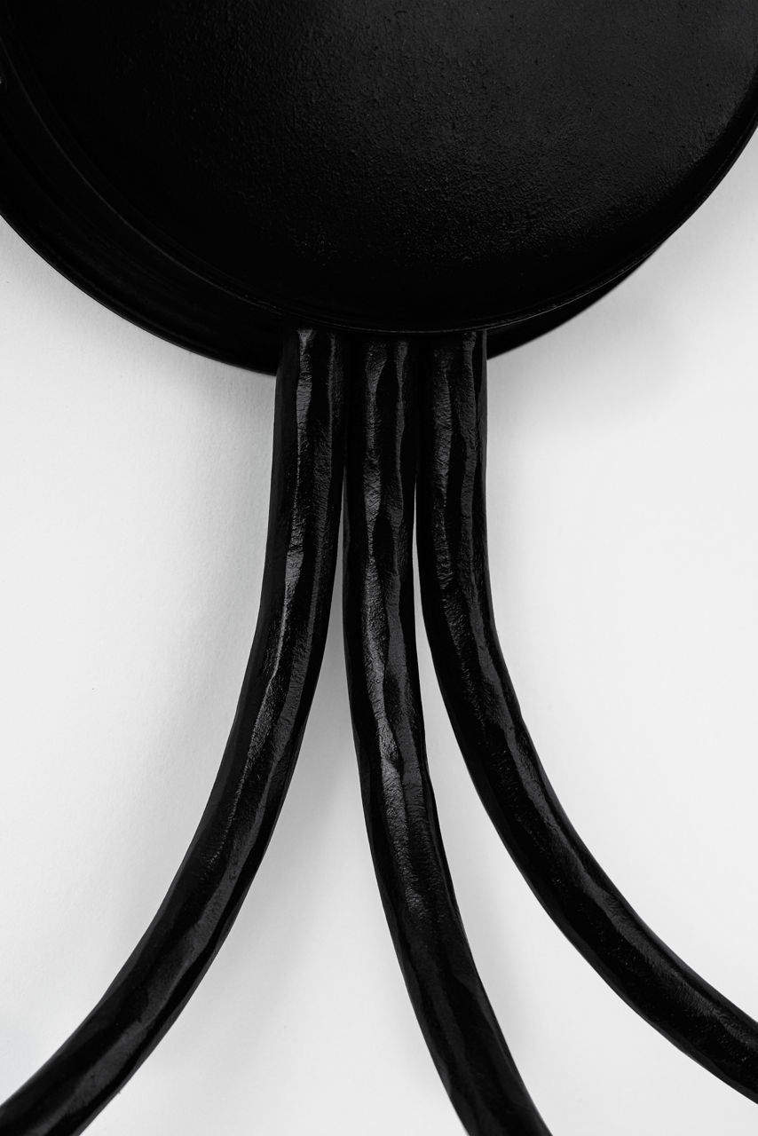 Kairos 14" Triple Sconce | Aged Iron and Roman Bronze | Linen Shades