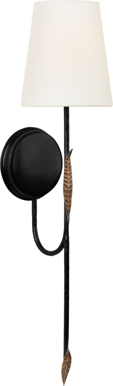 Kairos 27" Tail Sconce | Aged Iron and Roman Bronze | Linen Shade