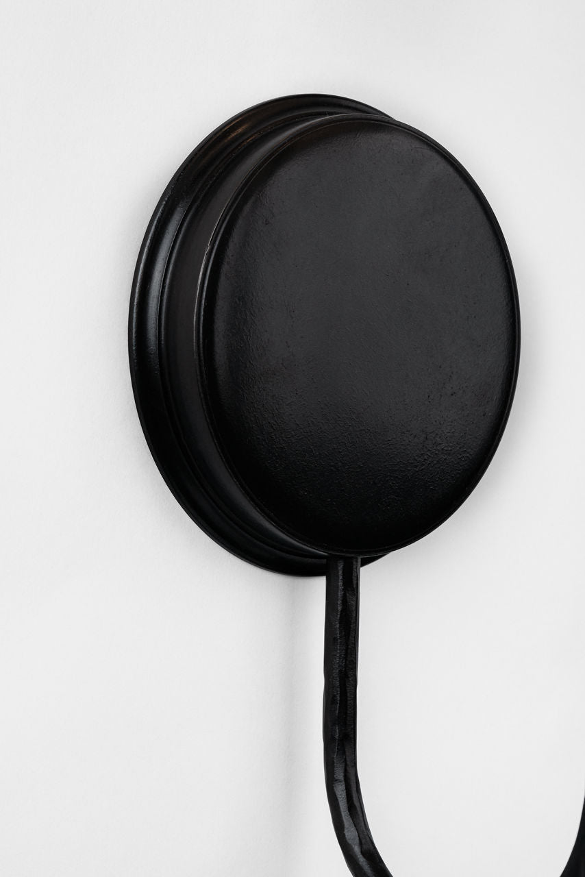 Kairos 27" Tail Sconce | Aged Iron and Roman Bronze | Linen Shade