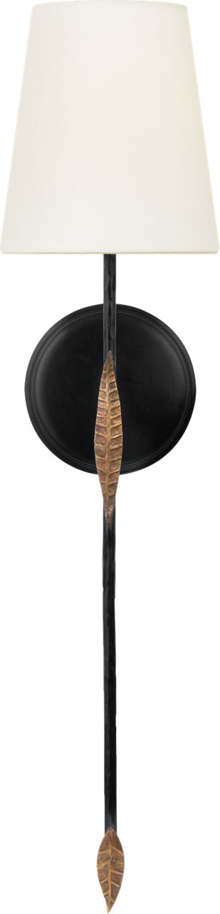Kairos 27" Tail Sconce | Aged Iron and Roman Bronze | Linen Shade