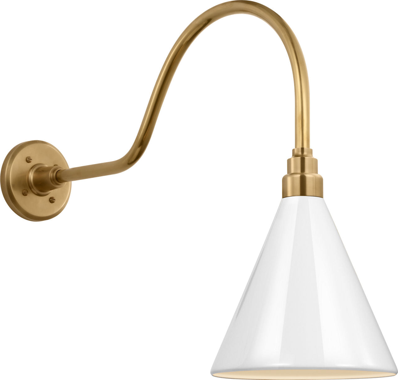 Academy 23" Flynn Barn Light | Hand-Rubbed Antique Brass | 9 | 9" White Conical Savannah Shade
