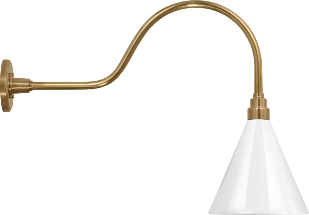 Academy 23" Flynn Barn Light | Hand-Rubbed Antique Brass | 9 | 9" White Conical Savannah Shade
