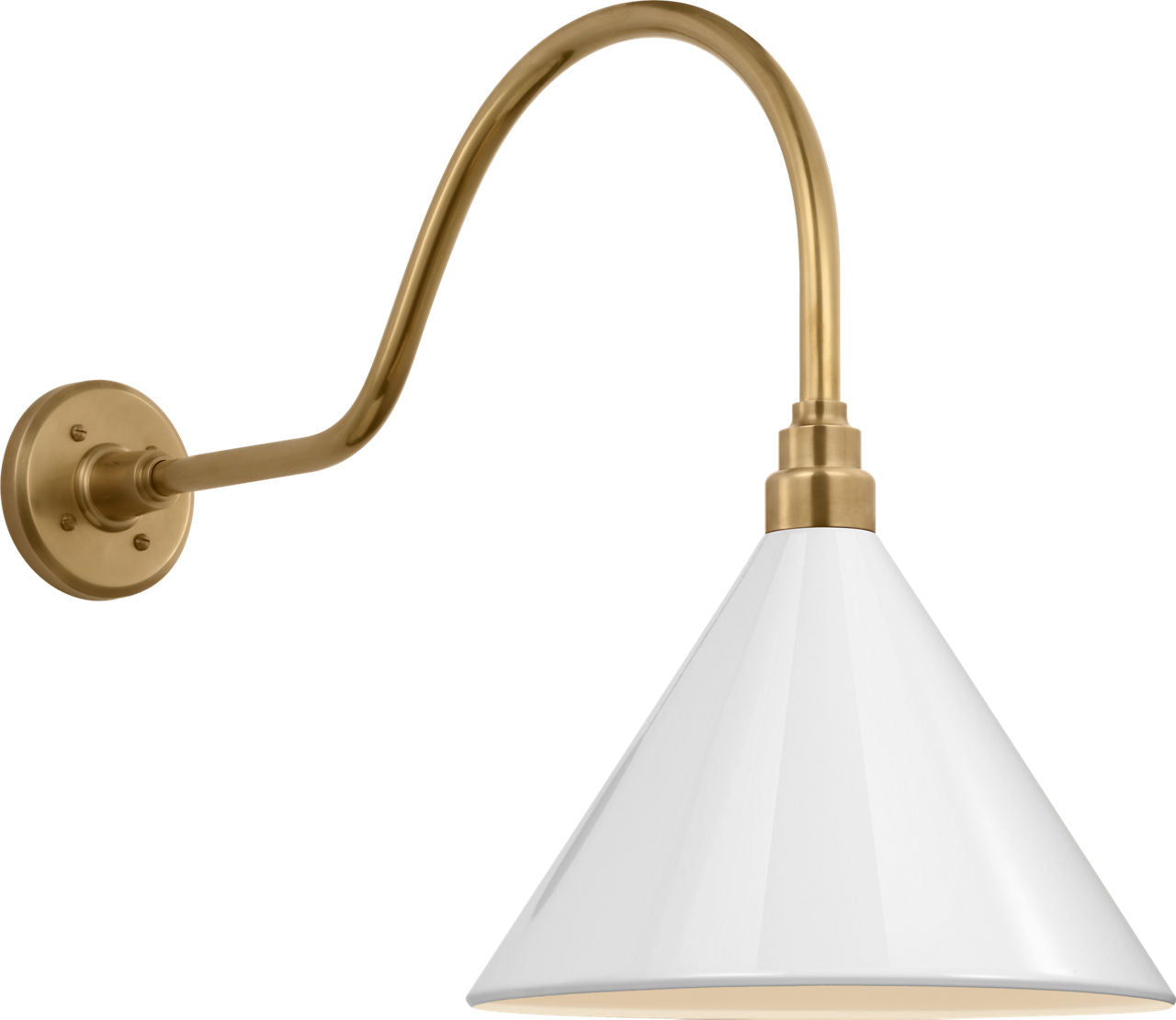 Academy 23" Flynn Barn Light | Hand-Rubbed Antique Brass | 12.5 | 12.5" White Conical Savannah Shade