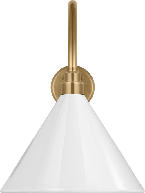 Academy 23" Flynn Barn Light | Hand-Rubbed Antique Brass | 12.5 | 12.5" White Conical Savannah Shade