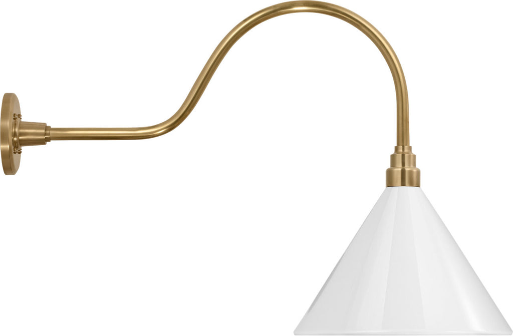 Academy 23" Flynn Barn Light | Hand-Rubbed Antique Brass | 12.5 | 12.5" White Conical Savannah Shade