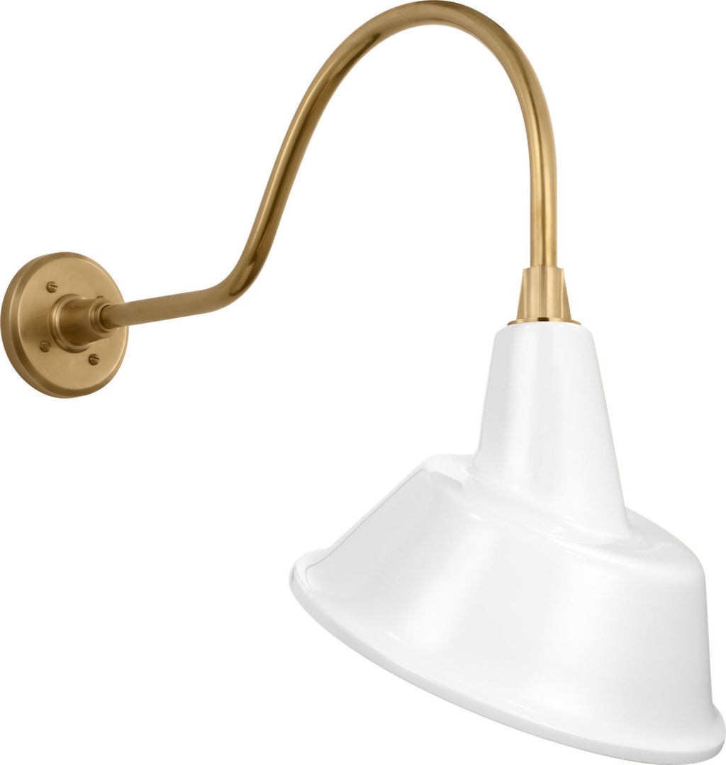 Academy 23" Flynn Barn Light | Hand-Rubbed Antique Brass | 12.5 | 12.5" White Tilted Bowers Shade