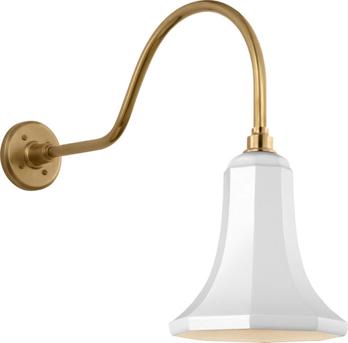 Academy 23" Flynn Barn Light | Hand-Rubbed Antique Brass | 9.25 | 9.25" White Savannah Shade