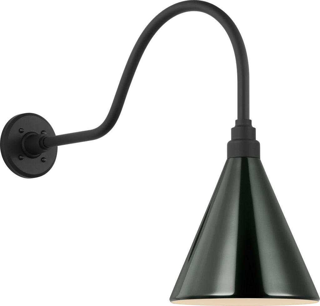 Academy 23" Flynn Barn Light | Matte Black | 9 | 9" Green Conical Savannah Shade