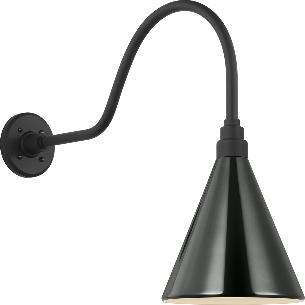 Academy 23" Flynn Barn Light | Matte Black | 9 | 9" Green Conical Savannah Shade