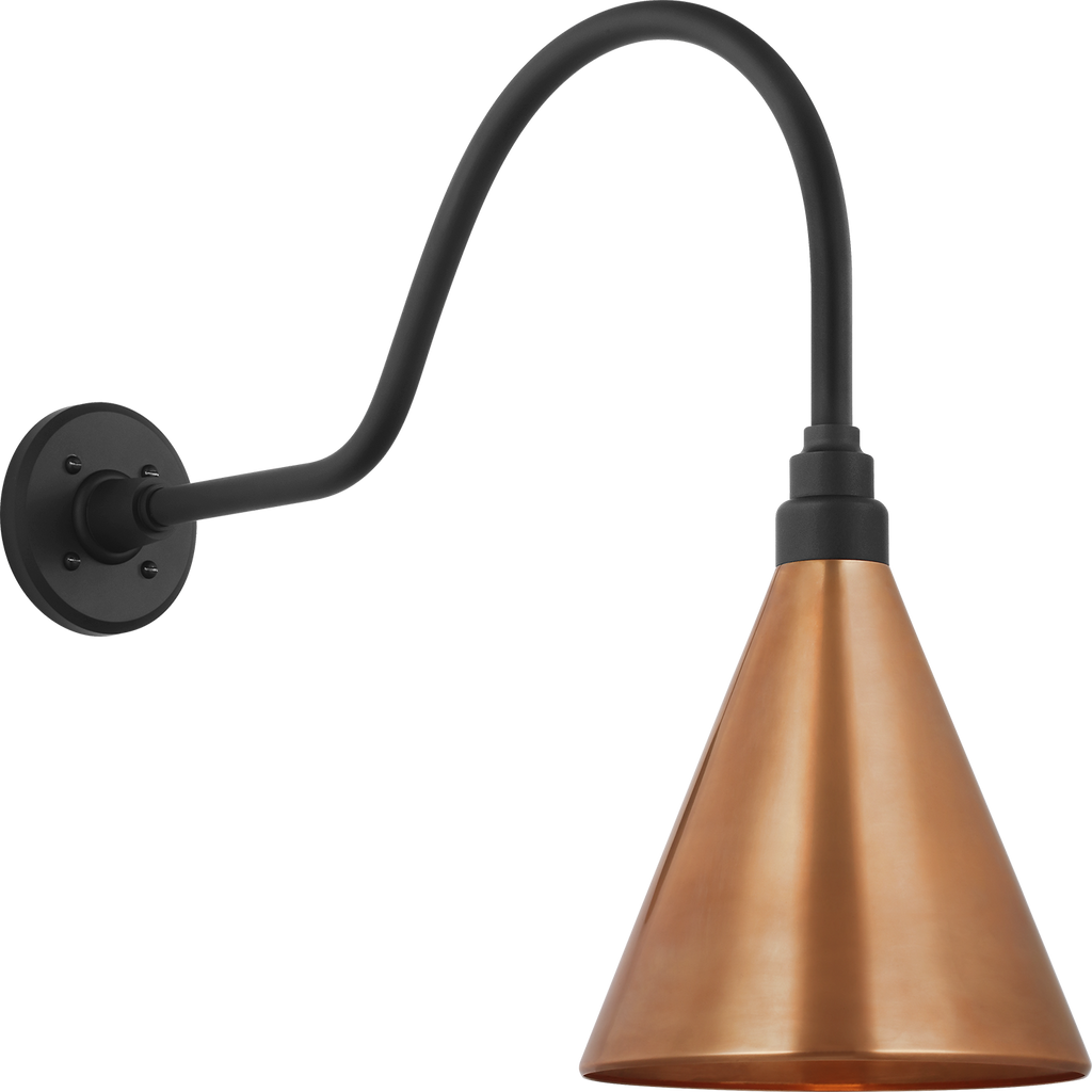 Academy 23" Flynn Barn Light | Matte Black | 9 | 9" Soft Copper Conical Savannah Shade