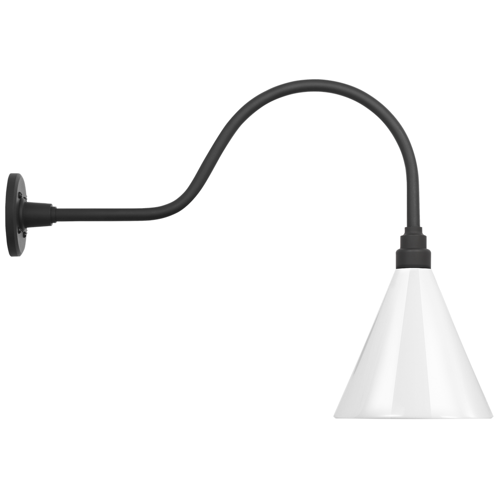 Academy 23" Flynn Barn Light | Matte Black | 9 | 9" White Conical Savannah Shade