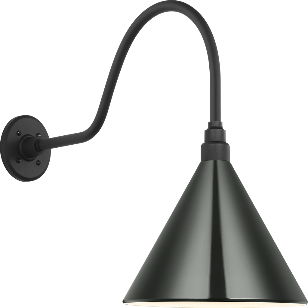 Academy 23" Flynn Barn Light | Matte Black | 12.5 | 12.5" Green Conical Savannah Shade