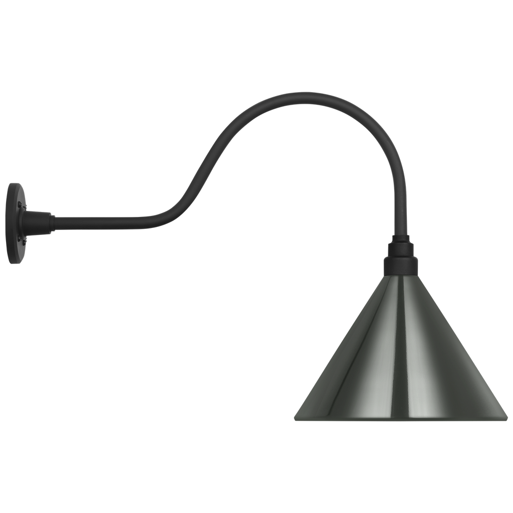 Academy 23" Flynn Barn Light | Matte Black | 12.5 | 12.5" Green Conical Savannah Shade