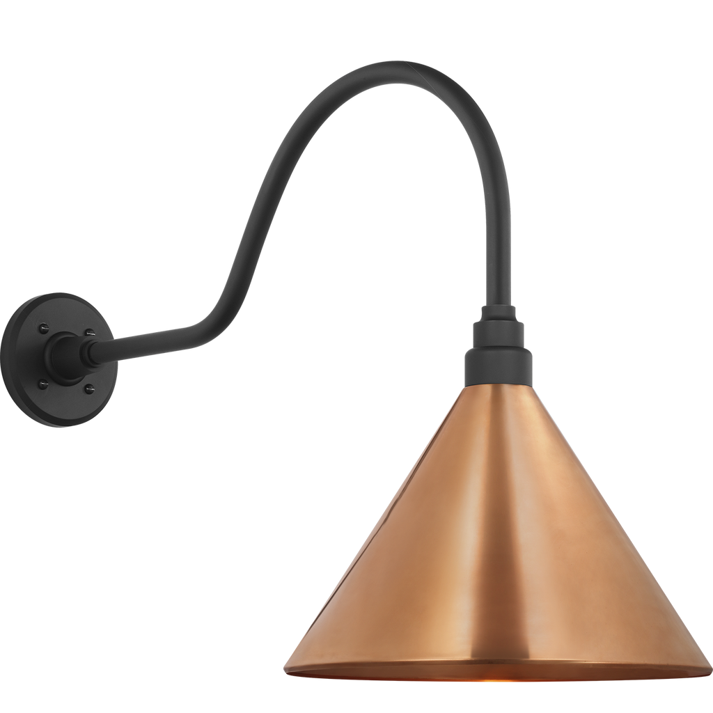 Academy 23" Flynn Barn Light | Matte Black | 12.5 | 12.5" Soft Copper Conical Savannah Shade