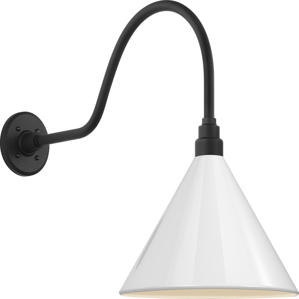 Academy 23" Flynn Barn Light | Matte Black | 12.5 | 12.5" White Conical Savannah Shade